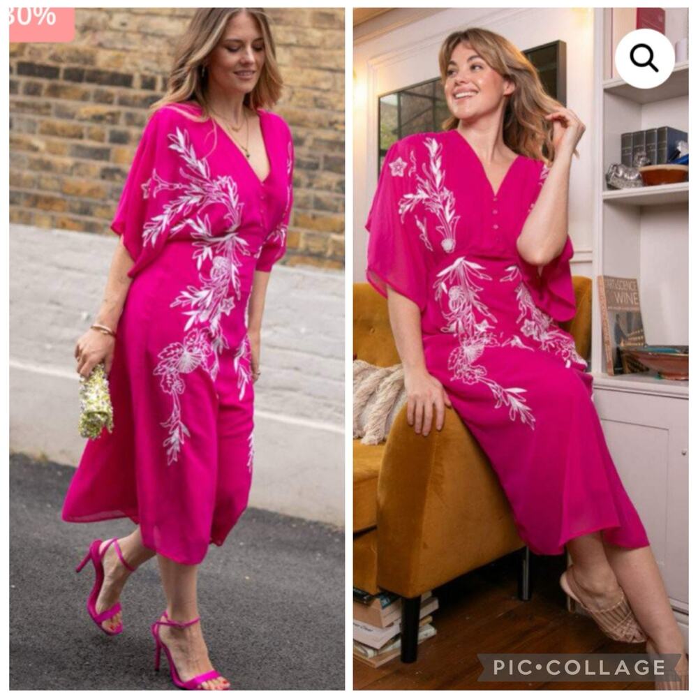 Hope & Ivy NWT The Christine Embroidered Flutter Sleeve Plunge Neck Midi Dress